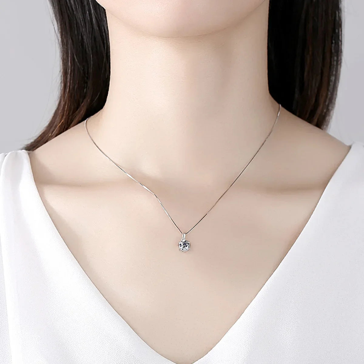EWYA 1 2 Carat Real Moissanite Pendant Necklace For Women 6 Prong 100% 925 Sterling Silver Wedding Party Bridal Fine Jewelry