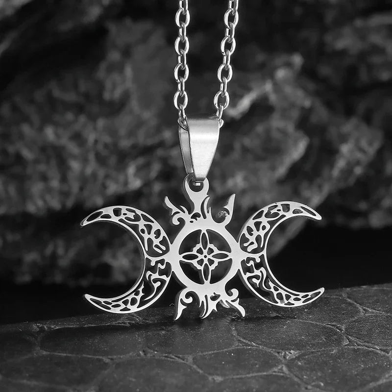 Witch Knot Necklace Stainless Steel Magic Knot Pagan Witchcraft Symbols Pendant Celtic Knot Necklace Jewelry Gifts for Women