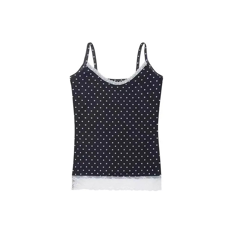 Yedinas Dot Patchwork Lace Halter Tops Sleeveless Tshitrs Tank Tops Summer Camisole Women Clothes Sexy Streetwear Y2k Chic