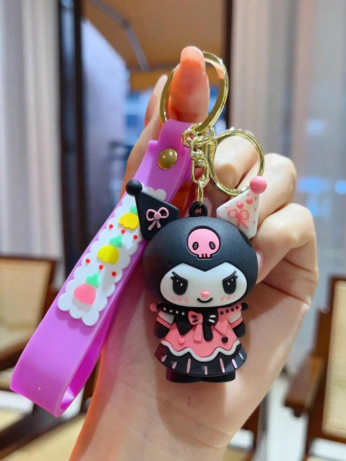 1Pc Adorable Cartoon Kuromi Hello Kitty Keychain - Y2K Style PVC with Cute Design for Women- Schoolbag Decor Accessory