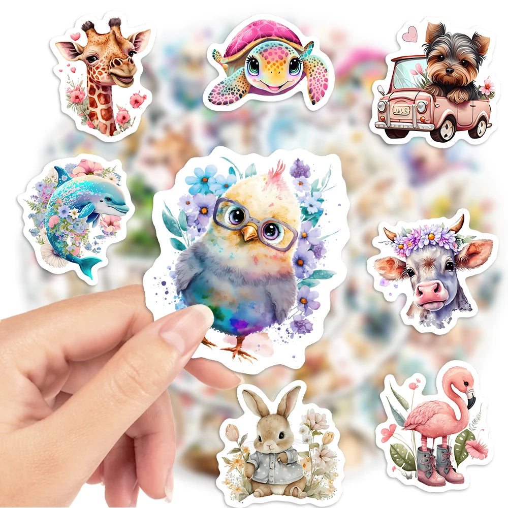 Kawaii Aesthetic Animal Stickers Kids DIY Toys Waterproof Graffiti Decal for Journal Scrapbook Laptop Phone Luggage Decorative