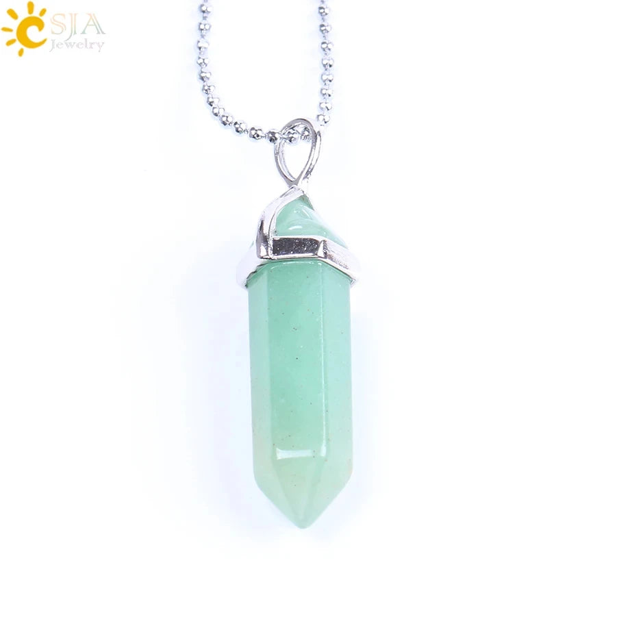 CSJA Hexagonal Bullet Crystal Necklaces Natural Gem Stone Quartz Necklace Pendant Chakra Amethysts Pink Quartz Lapis Lazuli G957