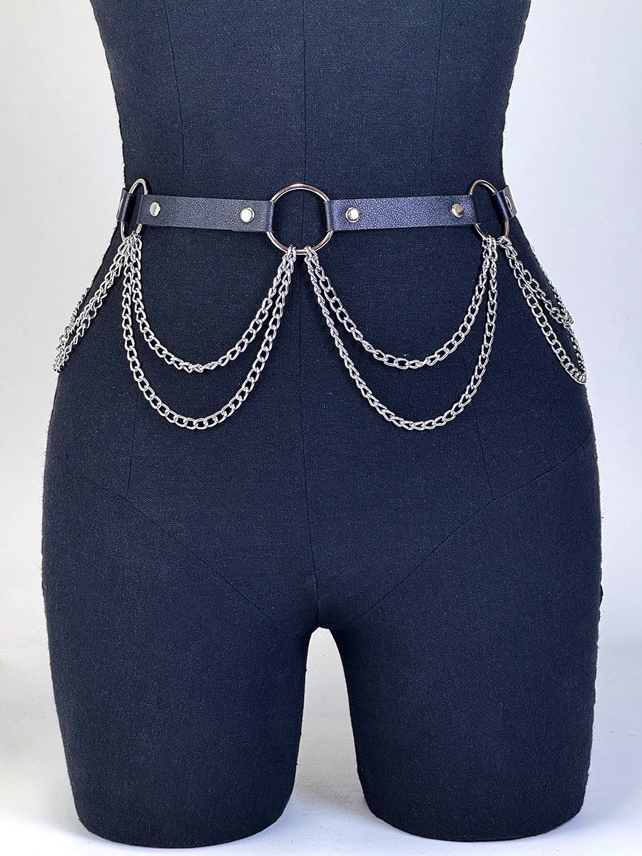  Women Sexy Leather Harness Belt Waist Chain Harness Fashion Waistband Accessory Leisure Punk Gothic Clothing Jewelry Belt