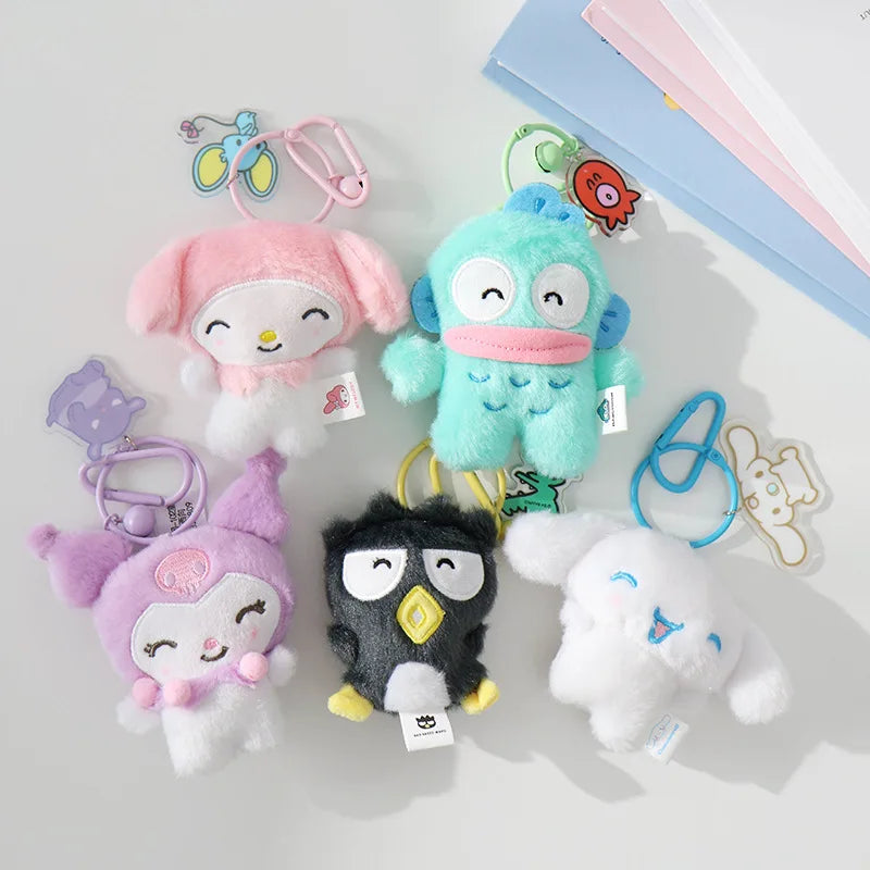 12cm Sanrio My Melody Kuromi Cinnamoroll Kt Cat Purin Dog Plush Toy Anime Stuffed Animals Keychains Small Pendant