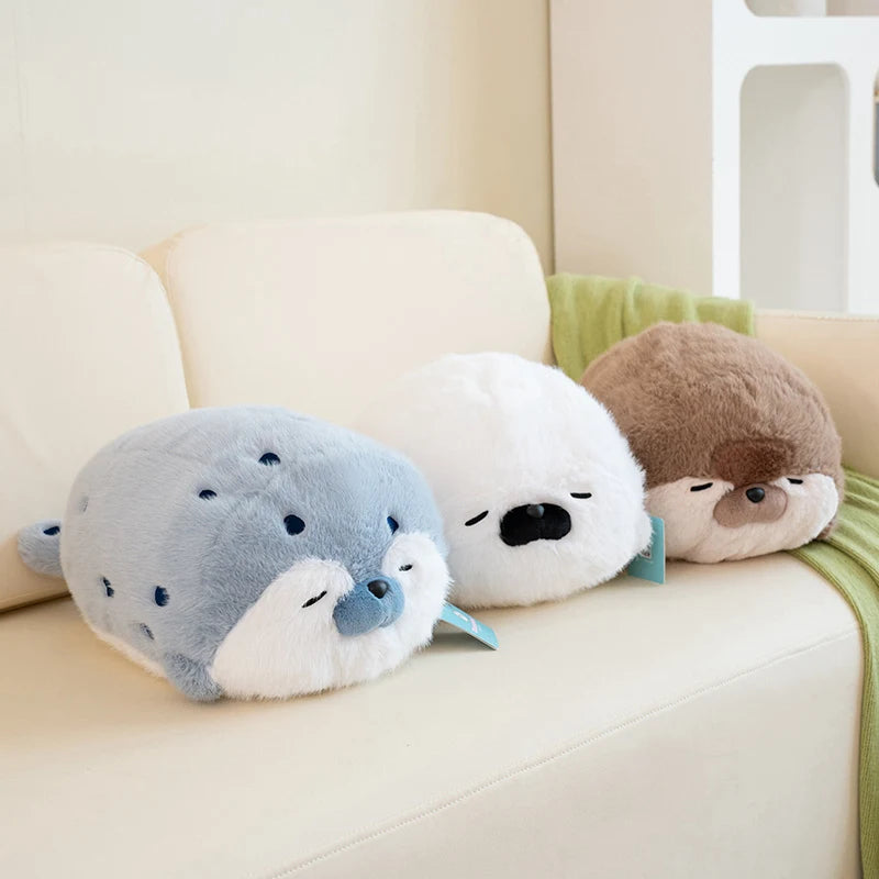 High Quality Genuine Kawaii Cartoon Sea Creature Otter Plush Doll Pillow Headset Blue Seal Otter Stuffed Animal Birthday Gift