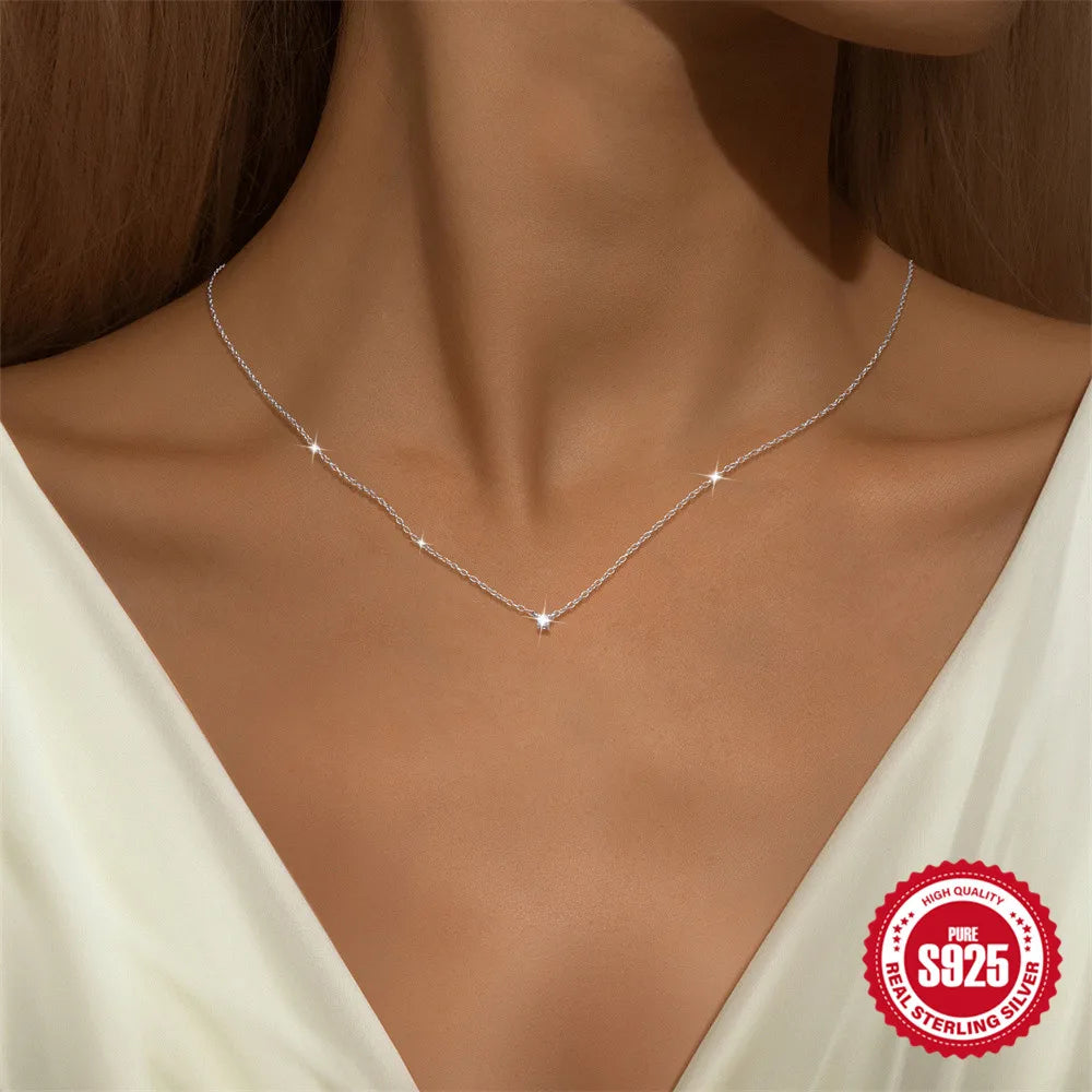 BOAKO 925 Sterling Silver Four Prong Setting Moissanite Pendant Necklace for Women Wedding Bridal Jewelry Personalities Luxury