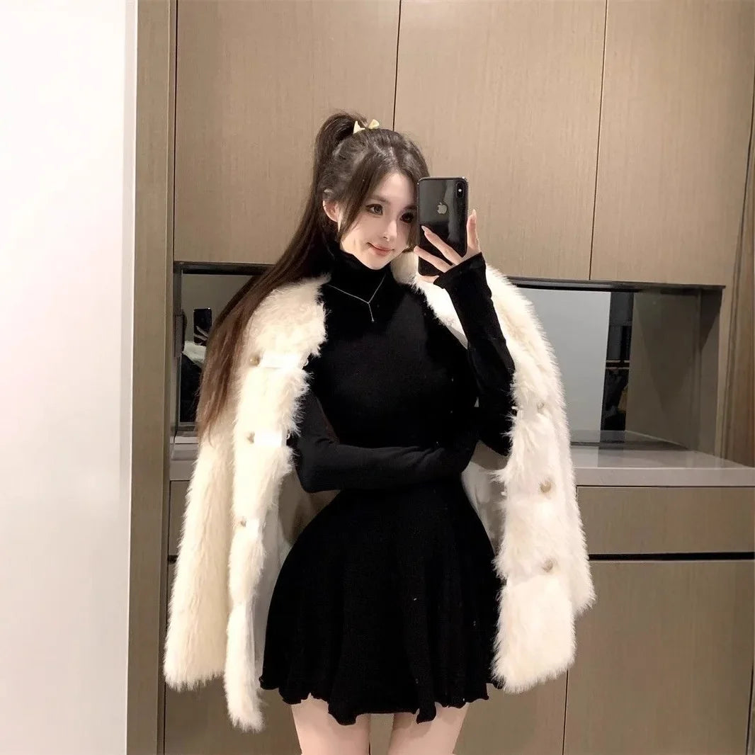 Slimming High Collar Long Sleeve Women's Dress Empire Waist Mini Skirt Base Layer Skirt Puffy Dress Fashionable Autumn New Arriv