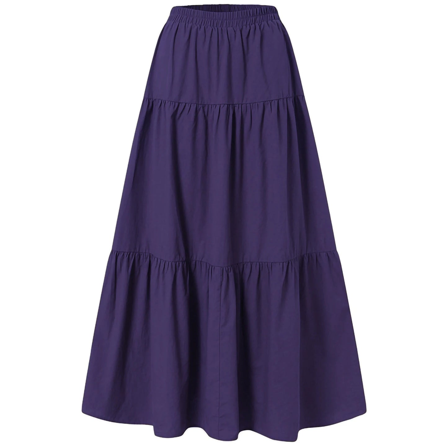 Women´s Casual Long Skirts Solid Color Pleated Big Hem Elastic Waist Loose Fit Skirts Simple Style Bottoms