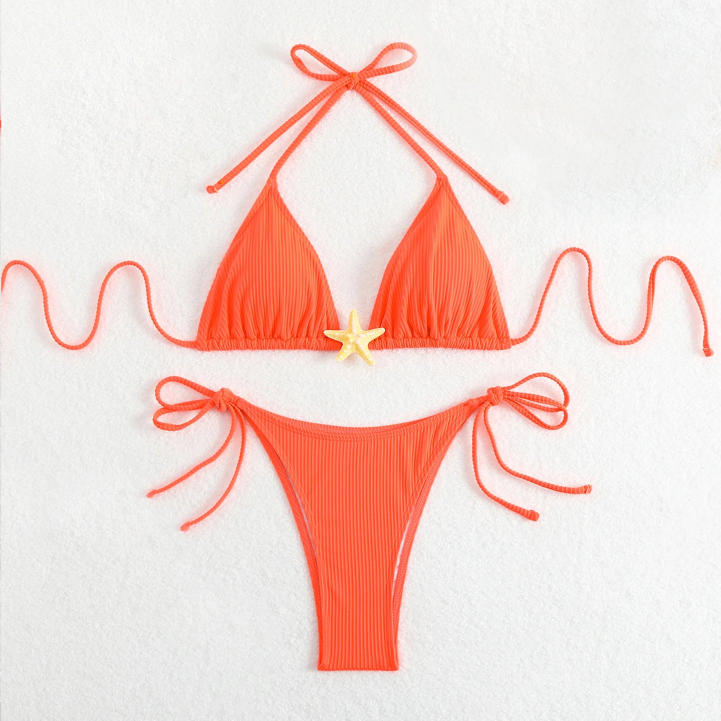 Yiiciovy New Women Push Up Swimwear 2 Piece Bikini Set Starfish Sexy Halter Bandage Beachwear Bathing Suits for Beach Pool