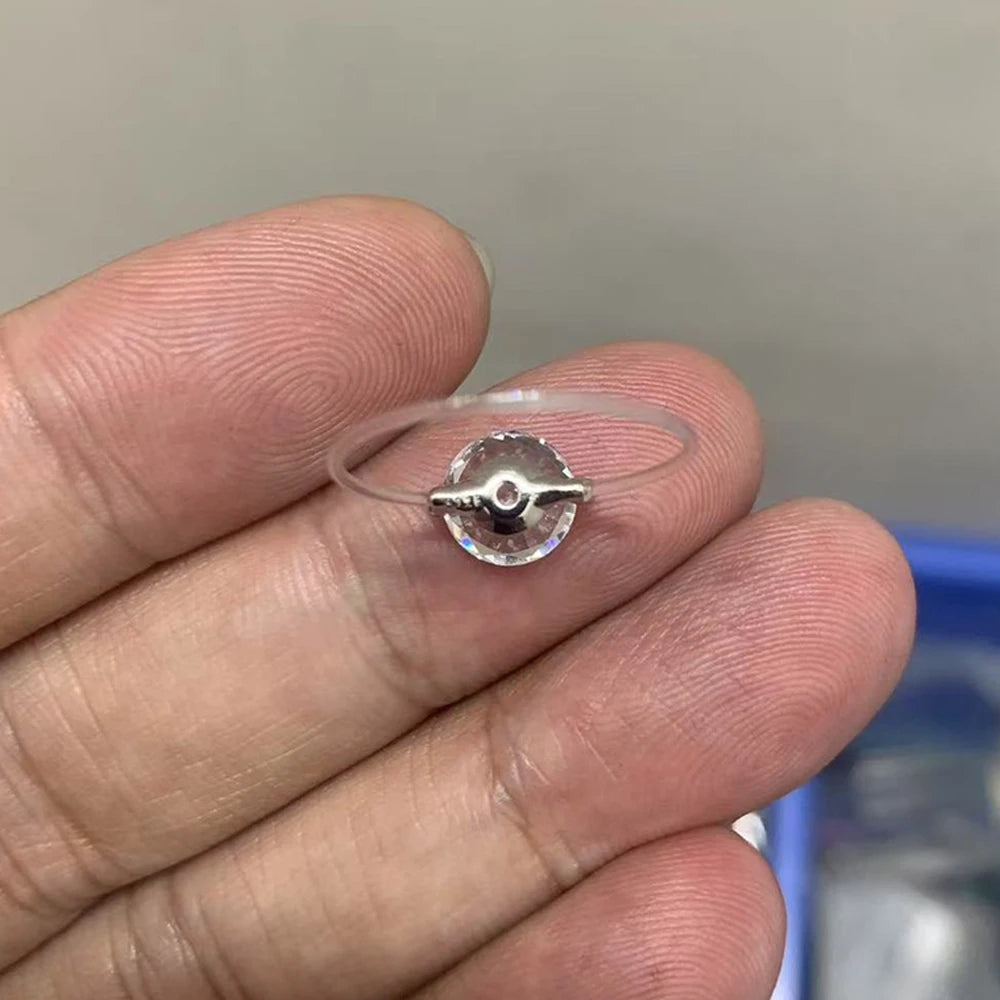 IGOTOS Transparent Fishing Line Moissanite Ring Certified S925 Sterling Silver Round Diamond Ring Wedding Band Jewelry for Women