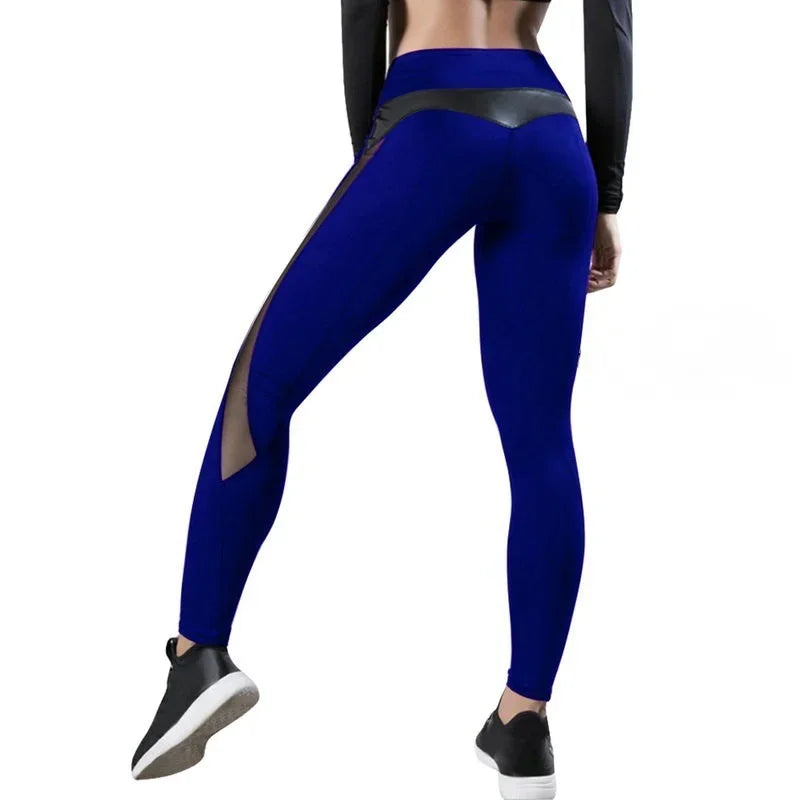 Women's Pants 2025 Spring Fashion Sexy Mesh Pu Splicing Tummy Control Butt Lifting Casual Skinny Daily Long Yoga Sports Leggings