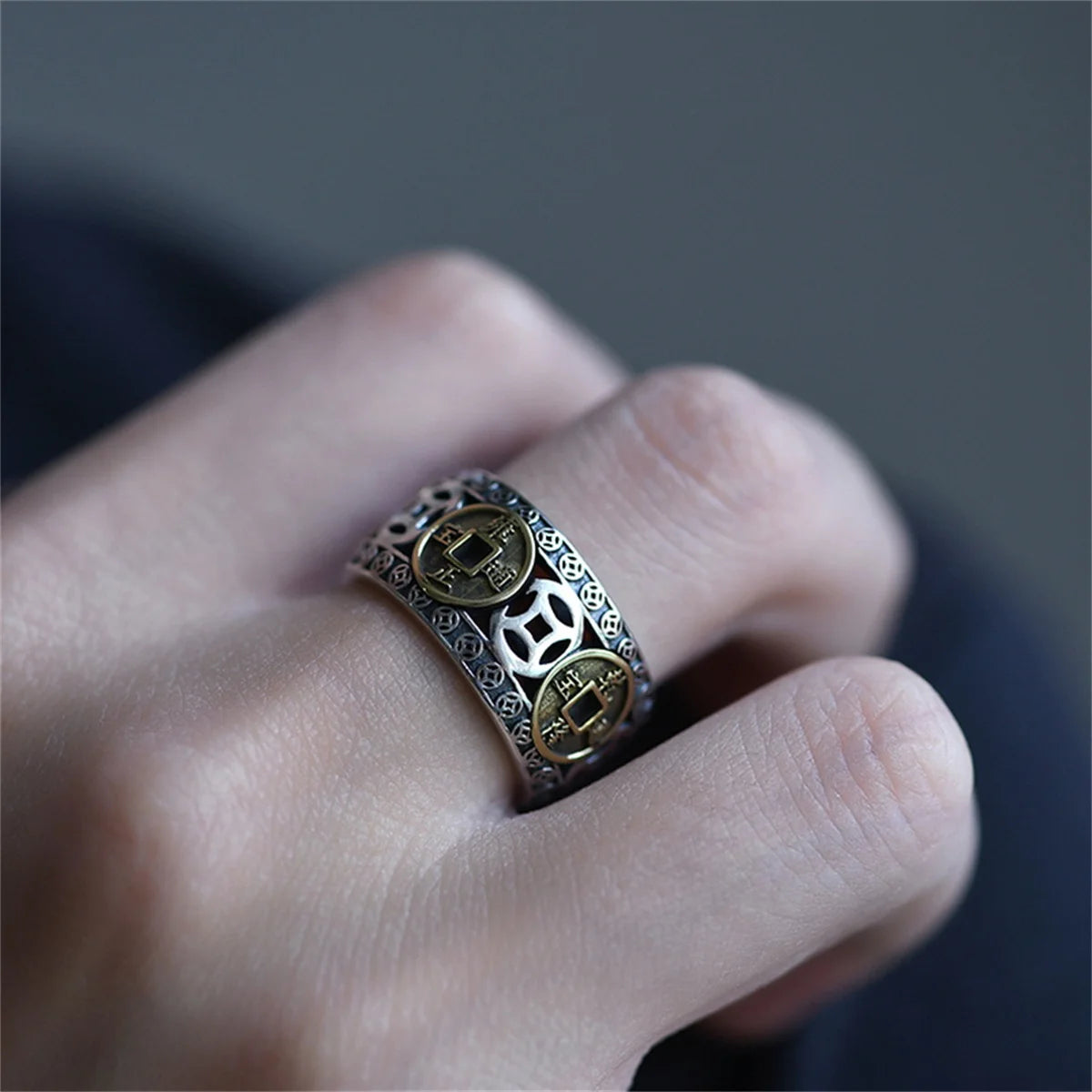 Chinese Style Vintage Copper Coin Opening Ring For Men Women Unisex Feng Shui Pixiu Rings Amulet Wealth Lucky Jewelry Best Gift