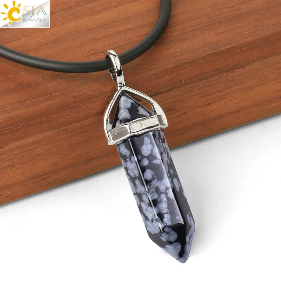 CSJA Hexagonal Bullet Crystal Necklaces Natural Gem Stone Quartz Necklace Pendant Chakra Amethysts Pink Quartz Lapis Lazuli G957