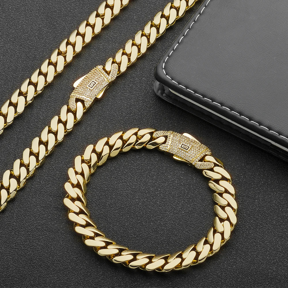 Moissanite Necklace S925 Pure Silver Cuban 14K Gold Plated Hip-hop Jewelry VVS Men's Exquisite Holiday Gift