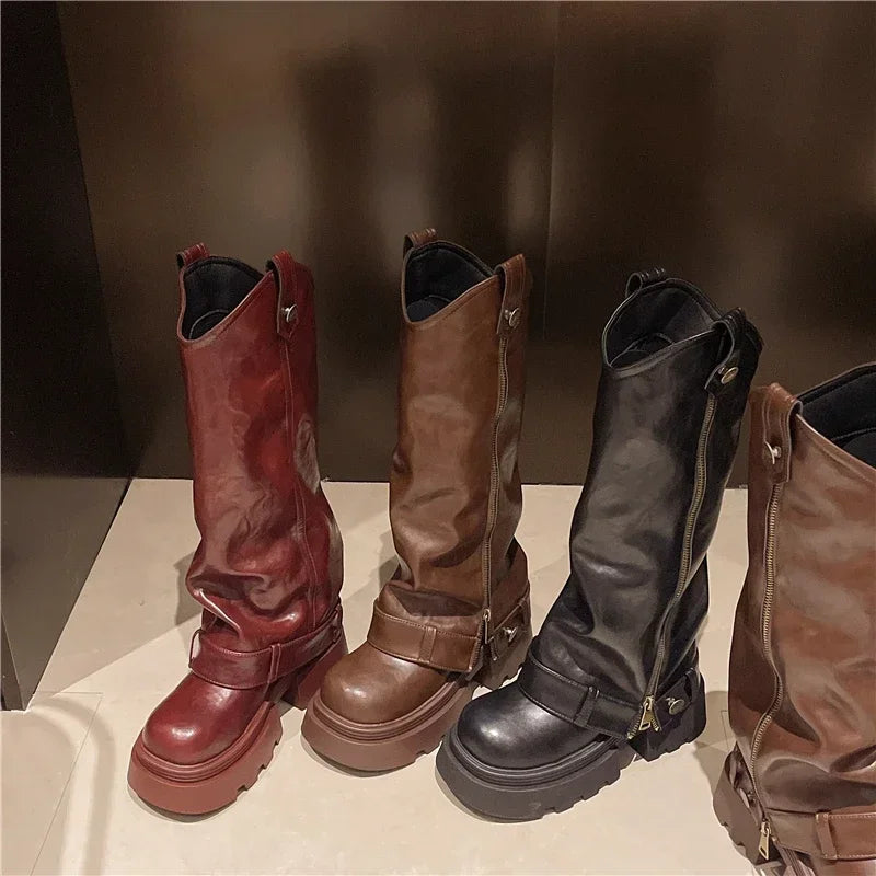 Women's Boots 2025 New Style Retro High Western Boots for Autumn and Winter Fashion Versatile Female Knight Boots