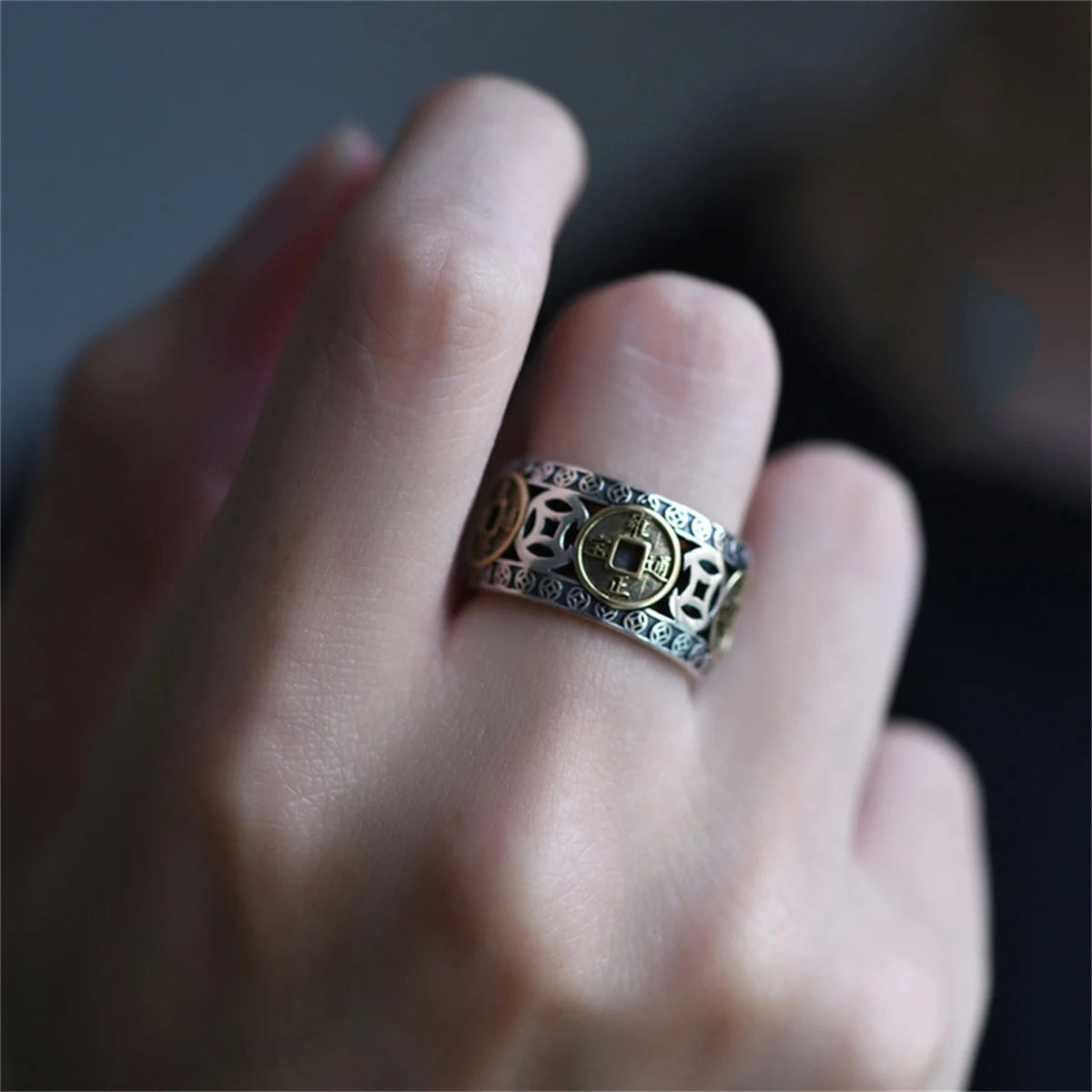 Chinese Style Vintage Copper Coin Opening Ring For Men Women Unisex Feng Shui Pixiu Rings Amulet Wealth Lucky Jewelry Best Gift
