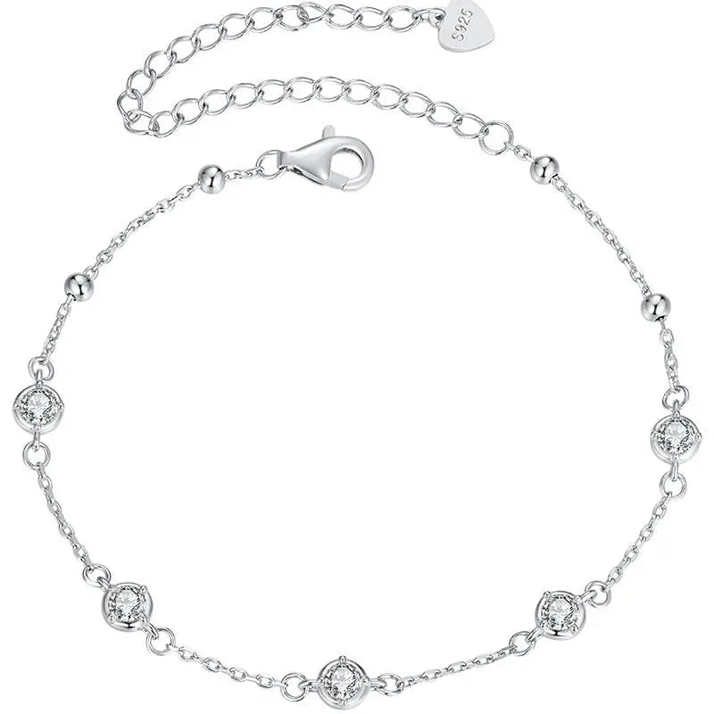 WOSTU 0.5CT Moissanite Bead Chain Necklace For Women 925 Sterling Silver Diamond Cut Starry moissanite Neckalces Party Jewelry