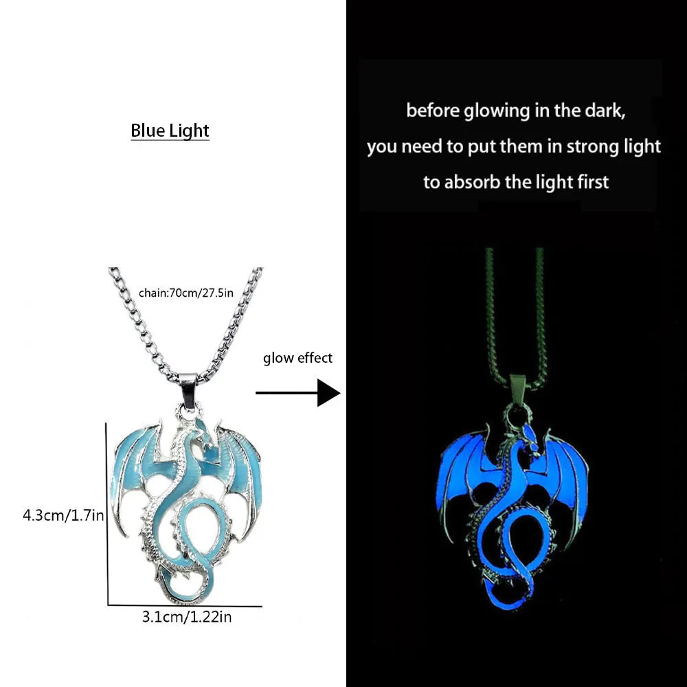 Hiphop Rock Stainless Steel Chain Luminous Alloy Dragon Pendant Glowing Necklace Night Dance Disc Glow In The Dark Necklace