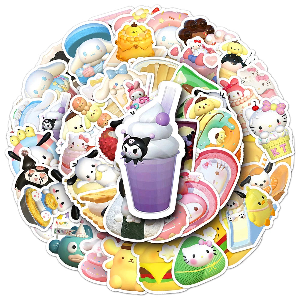 10/30/50pcs Cartoon Sanrio Food Stickers Cute Kuromi My Melody Sticker Water Bottle Fridge Phone Laptop Graffiti Decals Kids Toy