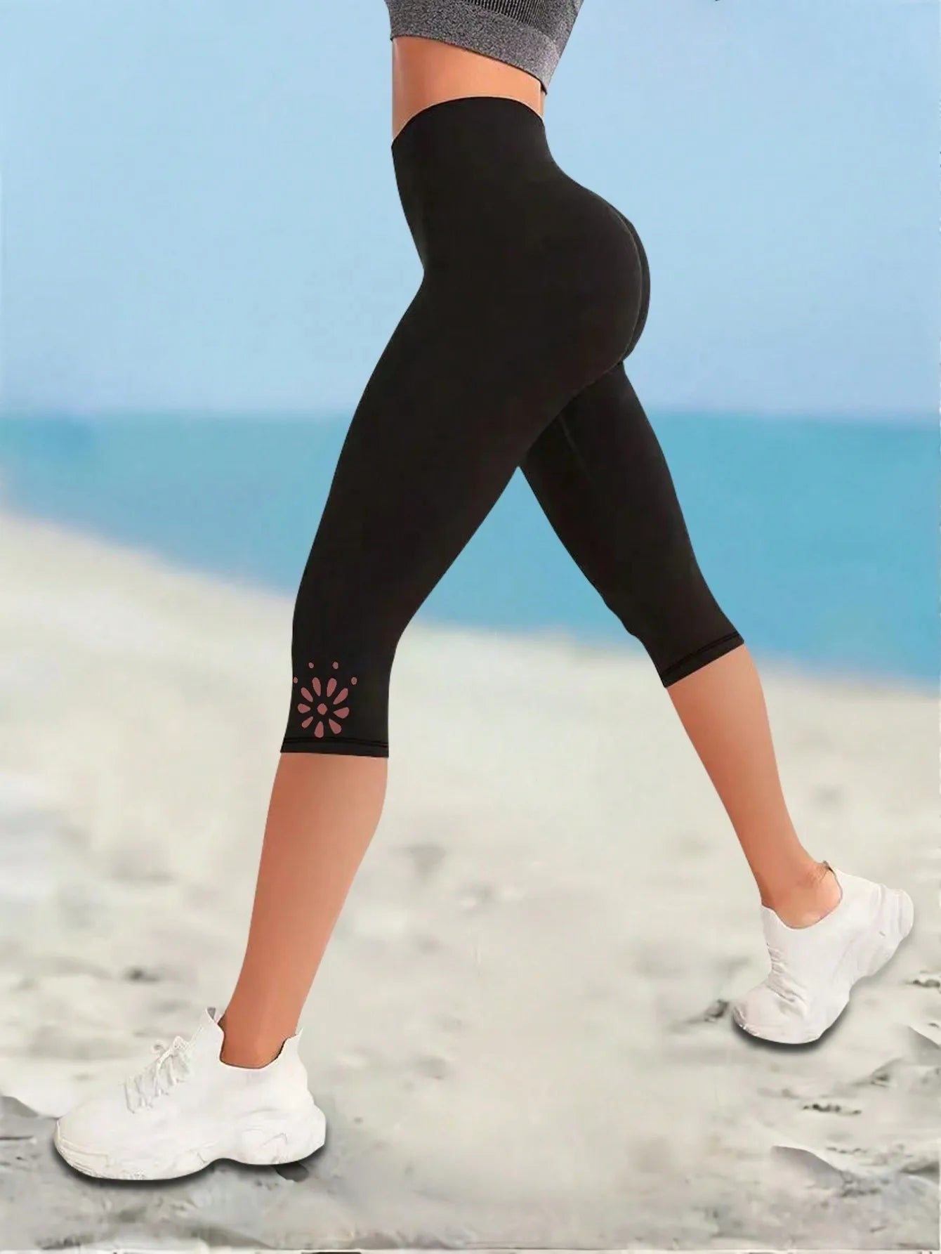 Women's Spring/Summer Stretchy Capri Yoga Leggings - Soft Fabric Workout Tights with Prints for Gym, Running & Pilates