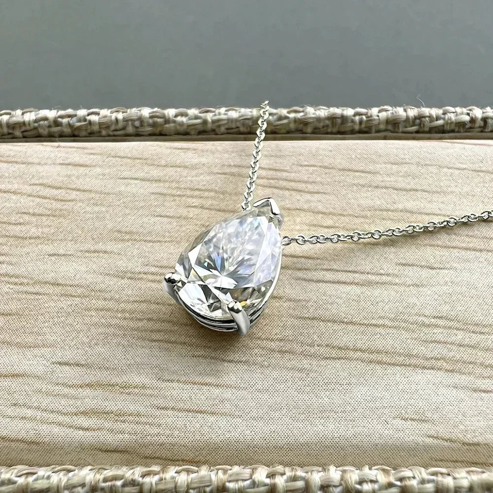 1/2/3/4CT Water Drop Moissanite Pendant Necklace for Women Certified 925 Silver Pear Cut Solitaire Diamond Pendant Neckchain