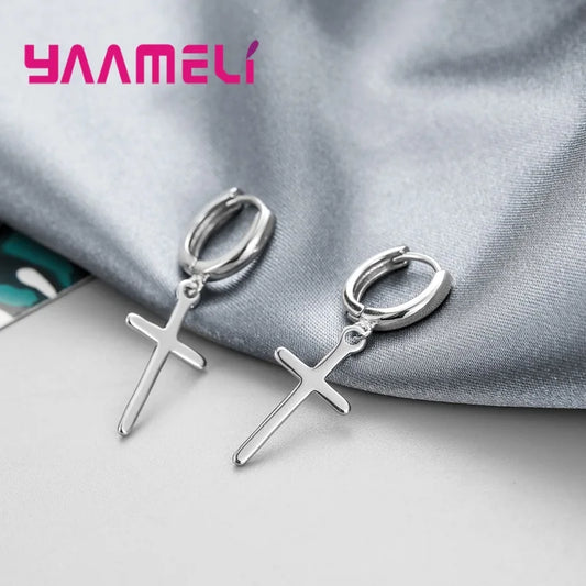 ファッションハンドメイドシンプルスムースクロスチャームドロップイヤリングファイン925スターリングシルバーヒップホップジュエリーギフトレディースメンズ