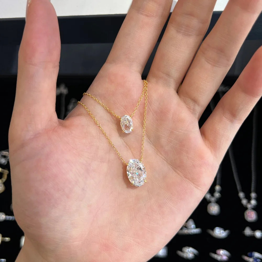 Oval Cut 1-4CT D Color Moissanite Necklace for Women S925 Sterling Silver Wedding Diamond Pandant Neck Chain Party Gifts Jewelry