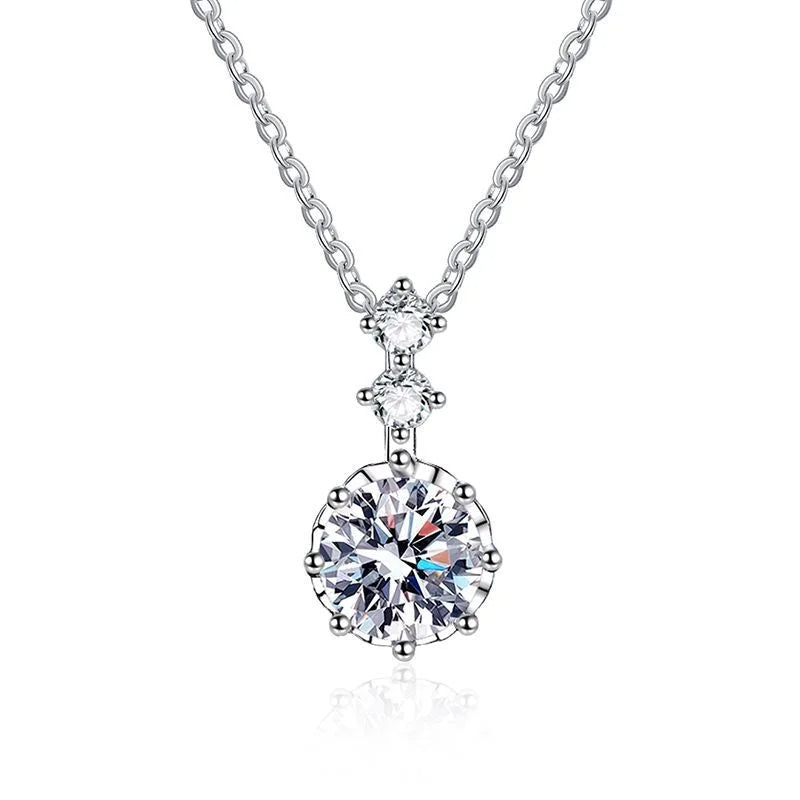 1ct 6.5mm D Color Moissanite Diamond Pendant Necklace 925 Sterling Sliver Neck Chain Necklaces with GRA Gift for Women