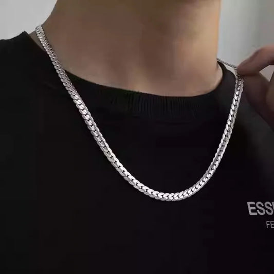 男性用高光沢キューバチェーンネックレス、7mmステンレススチールフラットキューバチェーンカラー、50/55/60cm男性用チェーン