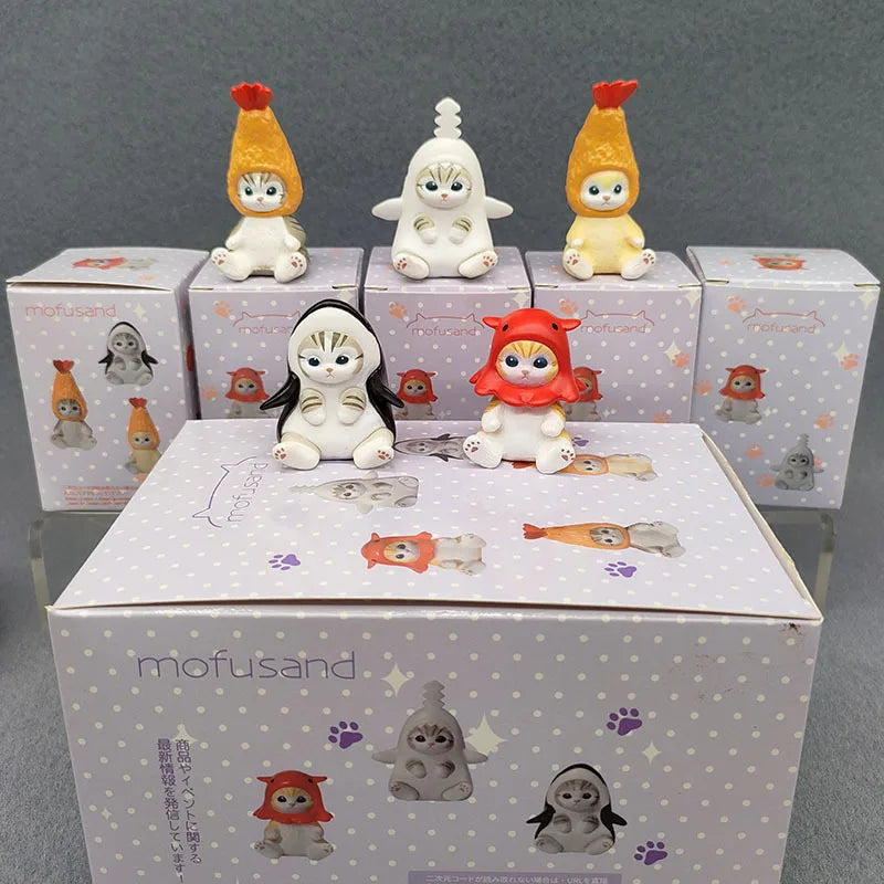 4cm Mofu Cat sands Action Figure Collection Set Animal Headgear Doll Kawaii Cute PVC Model Desktop Decoration Crafts Gifts Toys