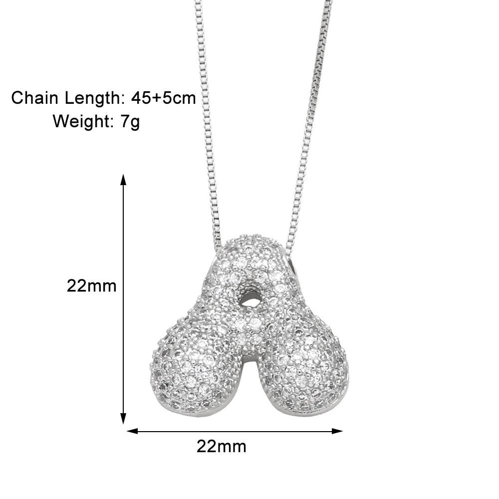 FLOLA Luxury Silver Color Crystal Initial Necklaces for Women Box Chain 26 Letters Necklaces Name Jewelry Gifts nkew15