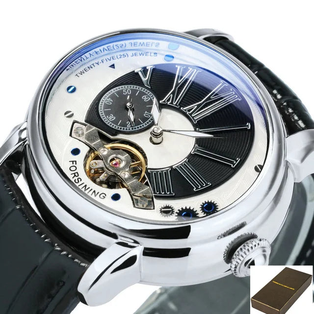 Forsining 367A Tourbillion Fashion Wave Black Golden Clock Roman Scale Mens Automatic Mechanical Watches Top Brand Luxury