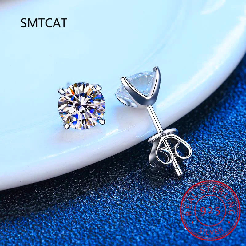 D Color 1CT Moissanite Stud Earrings 925 Sterling Silver Brilliant Round Cut Lab Created Diamond Jewelry Brincos For Women