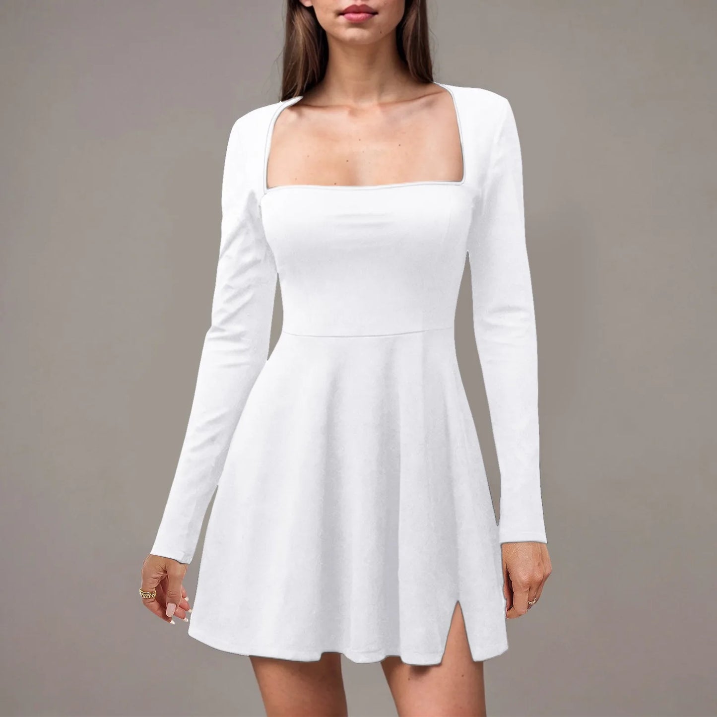 Y2k Ladies Dresses 2025 Fashion Fall Bodycon Sweetheart Neckline Long Sleeve Slit Flare Mini Dress Women Shirt Vestidos Alluring