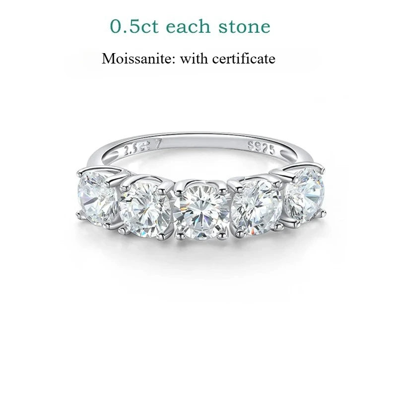 Smyoue 2.5/5CTTW D Color Genuine Moissanite Rings for Women 5 Gemstone Bridal Wedding Jewelry 925 Sterling Silver Wholesale Ring
