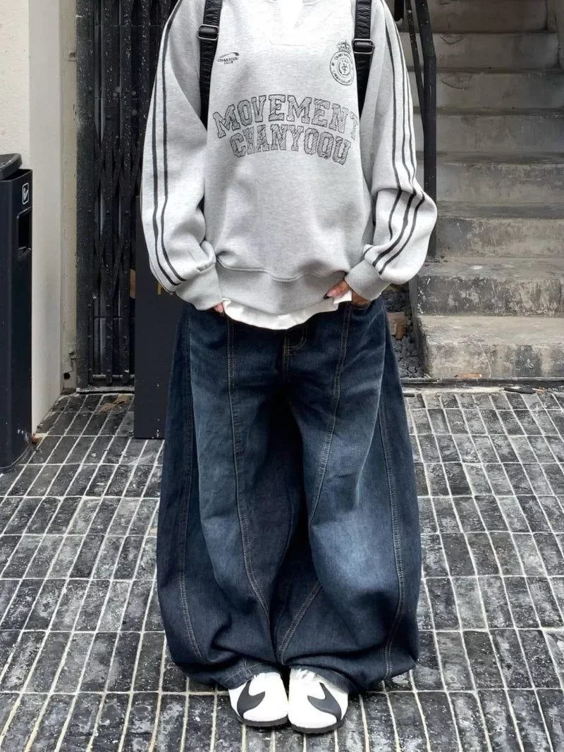 Y2K Fashion New Letters Embroidered Washed Baggy Jean Women Gothic Harajuku Vintage Hip Hop Pop Casual High Waist Wide Leg Pants