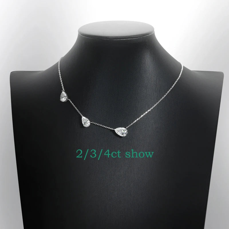 Smyoue Gradient Moissanite Necklace for Women 3 Gems Pear Cut Certified Luxury Pendant Lab Diamond Jewelry Sterling Silver 925
