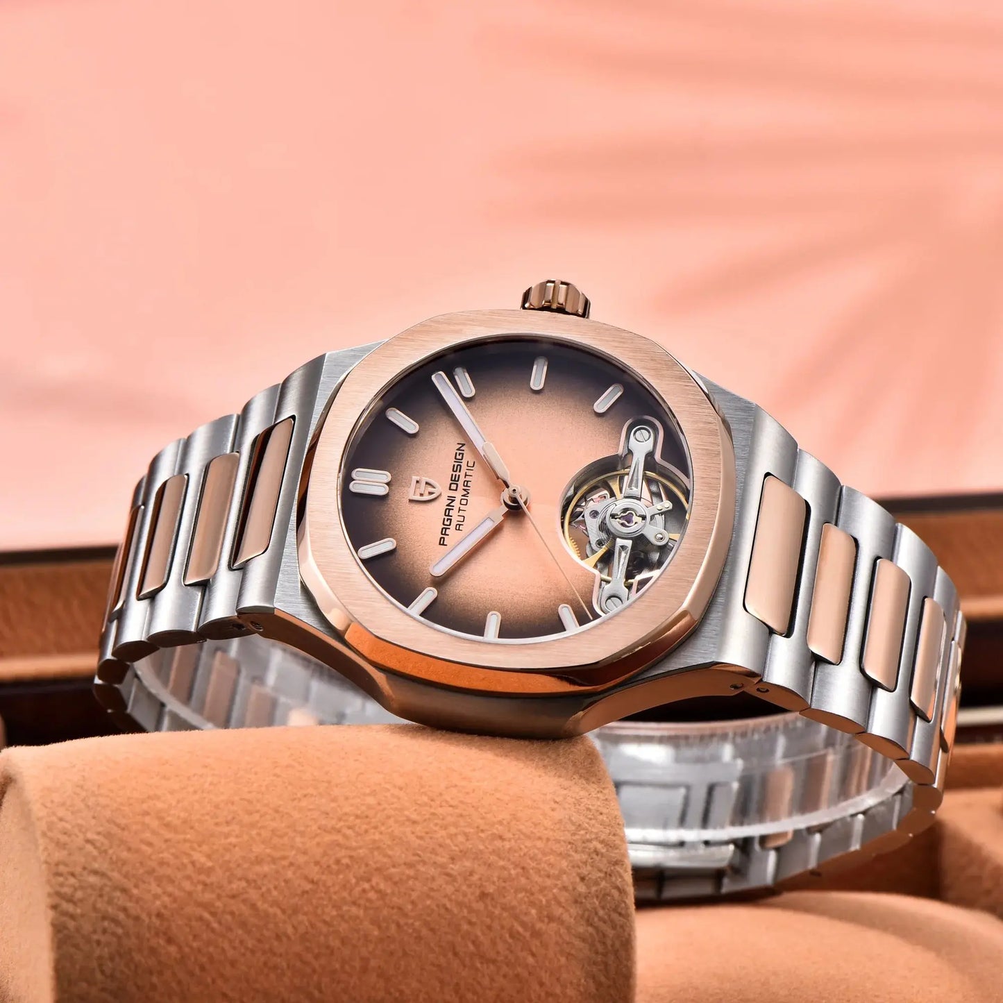 PAGANI DESIGN Men's Watches Rose Gold Skeleton Tourbillon Automatic Watch For Men Stainless steel Fashion Mechanical Wristwatch