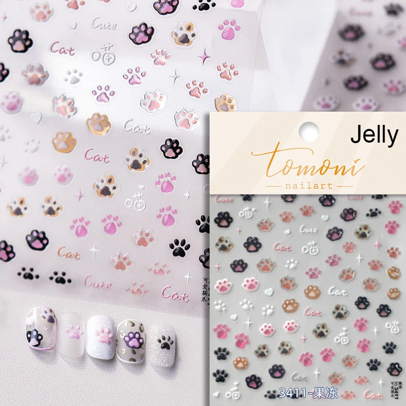 Lovely Dog Cat Animal Bunny 3D Soft Embossed Relief Self Adhesive Nail Art Stickers Cute Pretty Puppy Kitty Star Manicure Decals