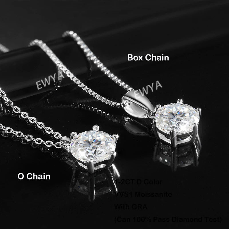 EWYA 1 2 Carat Real Moissanite Pendant Necklace For Women 6 Prong 100% 925 Sterling Silver Wedding Party Bridal Fine Jewelry