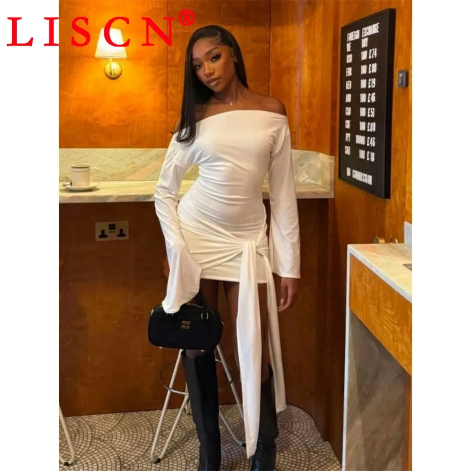 10 Bulk Items Wholesale Lots Dresses Women Long Sleeve Skew Collar Bandage Bodycon Dress Sexy Club Party Y2k Clothing K15812_1