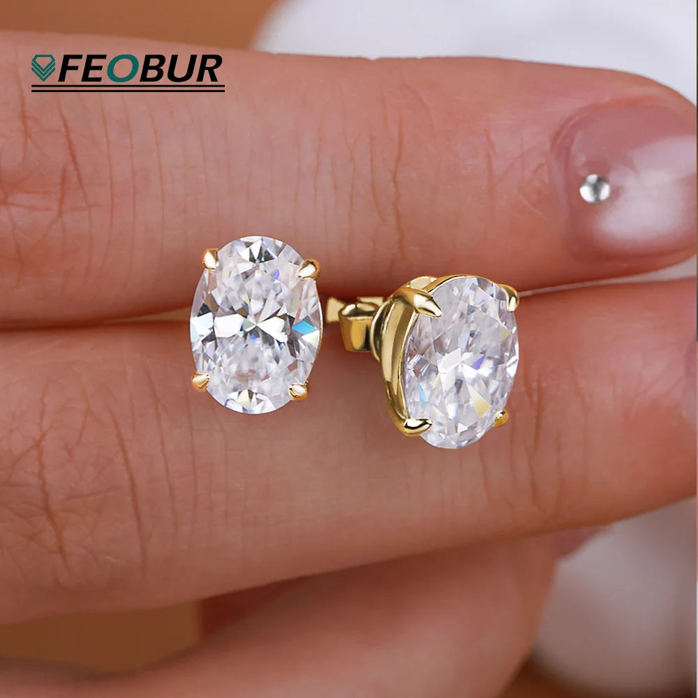 1-4CT Oval Moissanite Stud Earrings for Women Men Certified Lab Grown Diamond Solid 925 Silver Plated 18k Gold Ear Studs Jewelry
