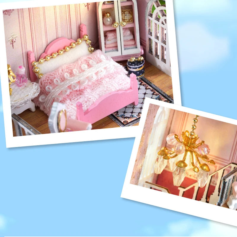 Diy Mini Wooden Dollhouse With Furniture Light Doll House Casa Assembly Model Pink Princess Villa Architecture Kit Toys Birthday