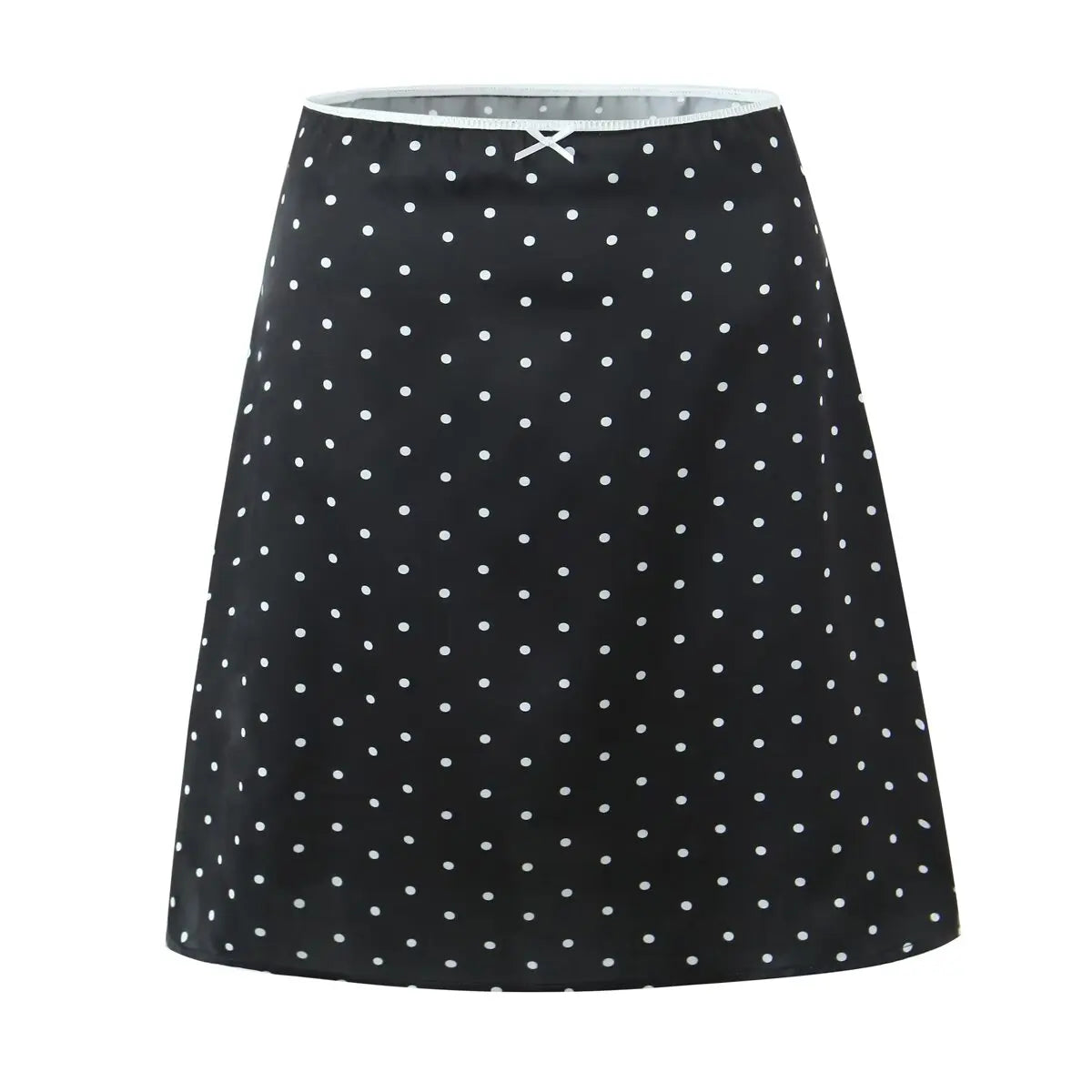 YENKYE 2025 Women Vintage Black White Polka Dot A-line Knee Length Skirt Sexy Low Waist Holiday Summer Skirts