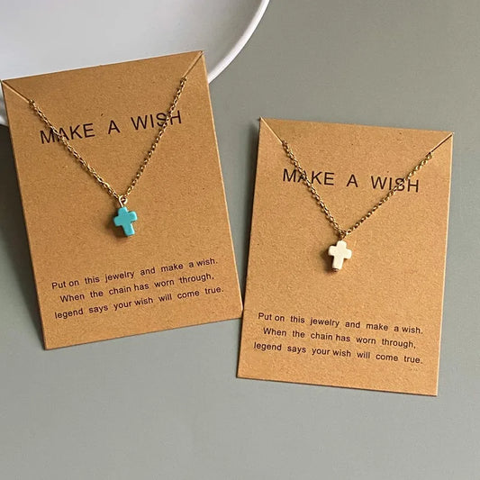 New Popular Cross Necklace for Women White Blue Color Fashion Pendant Choker Necklace Golden Color Link Chain Wholesale Jewelryj