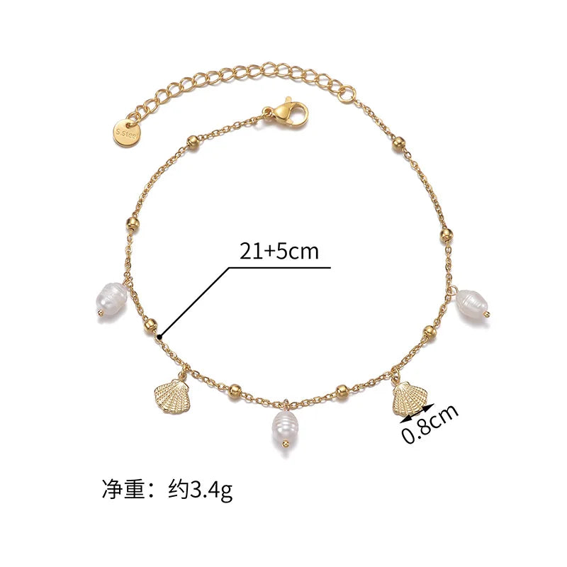 Fashion High Quality Shell Pearl Bracelet Stainless Steel Gold Color For Women Bangle Girl Jewelry Gift
