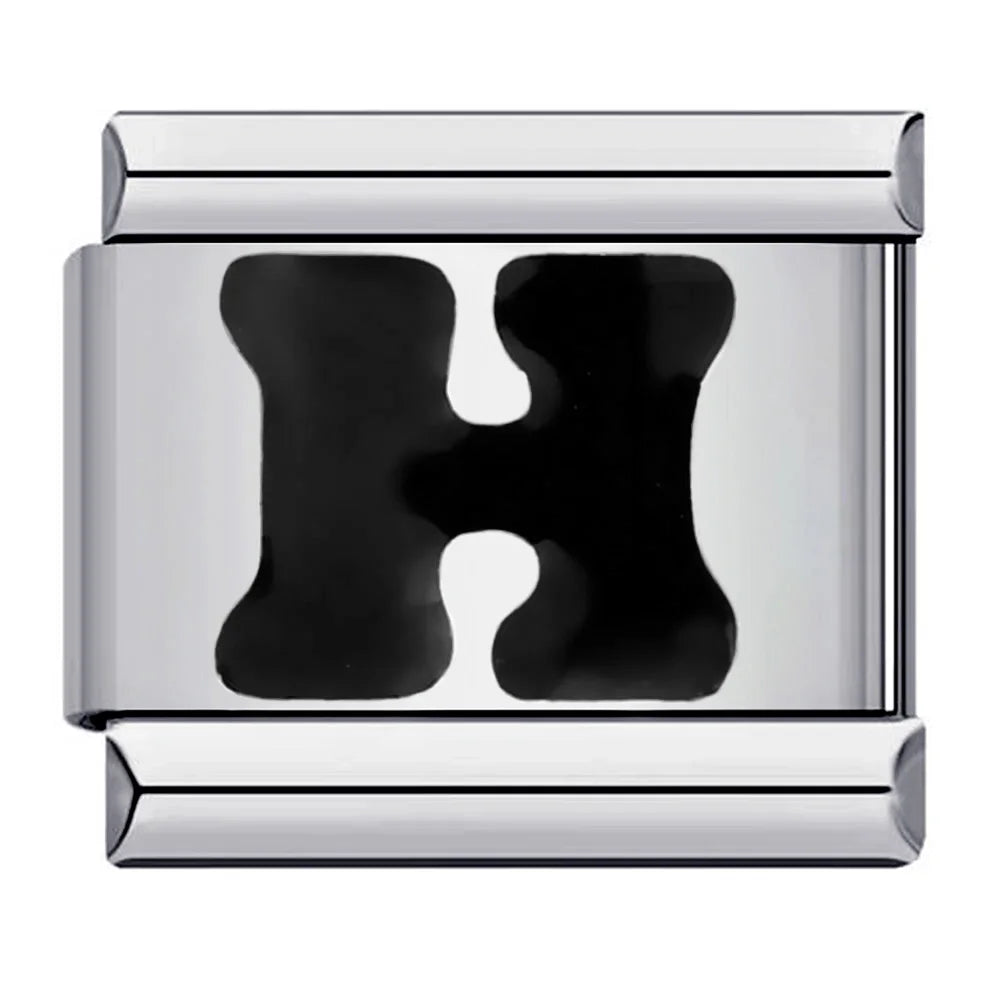 Glaze Black 26 English A-Z Letters Italian Links Charm Fit 9mm Stainless Steel Women Men Bracelet DIY Making 2025 Jewelry
