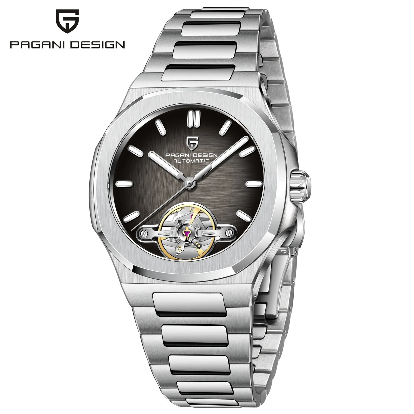 PAGANI DESIGN Men's Watches Rose Gold Skeleton Tourbillon Automatic Watch For Men Stainless steel Fashion Mechanical Wristwatch
