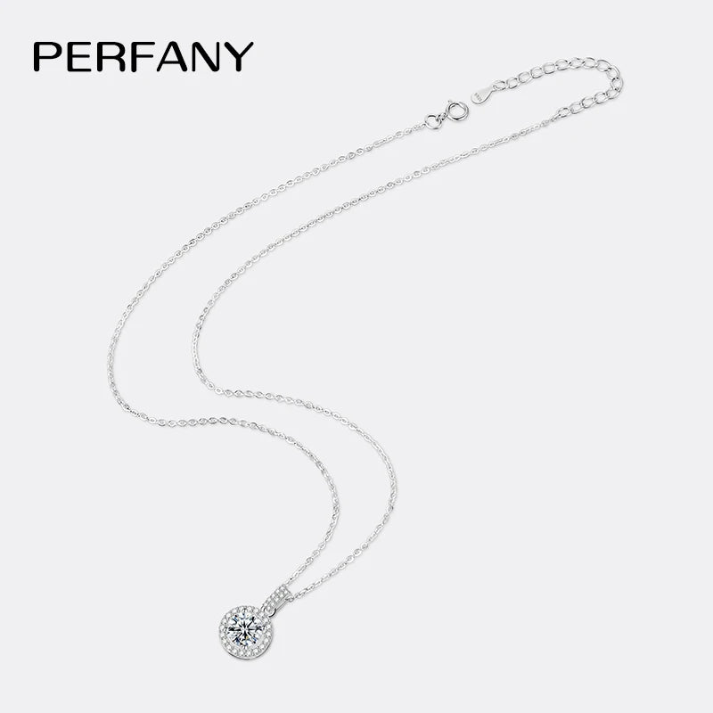 PERFANY 1-5CT Moissanite Necklace for Women S925 Pure Silver Round Laboratory Diamond Pendant Fashionable Wedding Luxury Jewelry