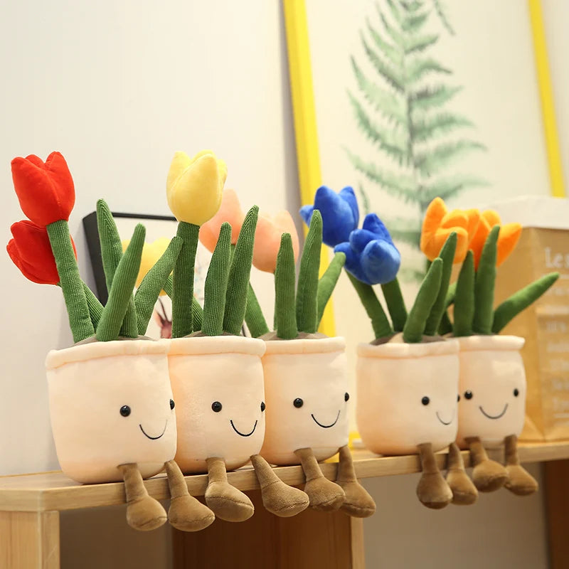 25cm Simulation Cartoon Plant Pot Series Plush Doll Succulent Tulip Lily Plush Toy Home Decor Living Room Bedroom Gift For Girls